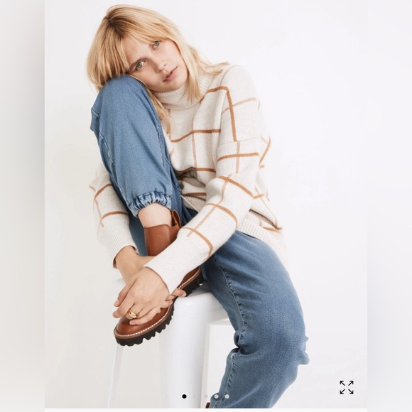 Madewell Pearldale Turtleneck Sweater Windowpane In Cream Size M cotton/wool - Picture 1 of 11